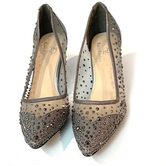 Bedazzled mesh gunmetal 2” kitten heels - Picture 8 of 12